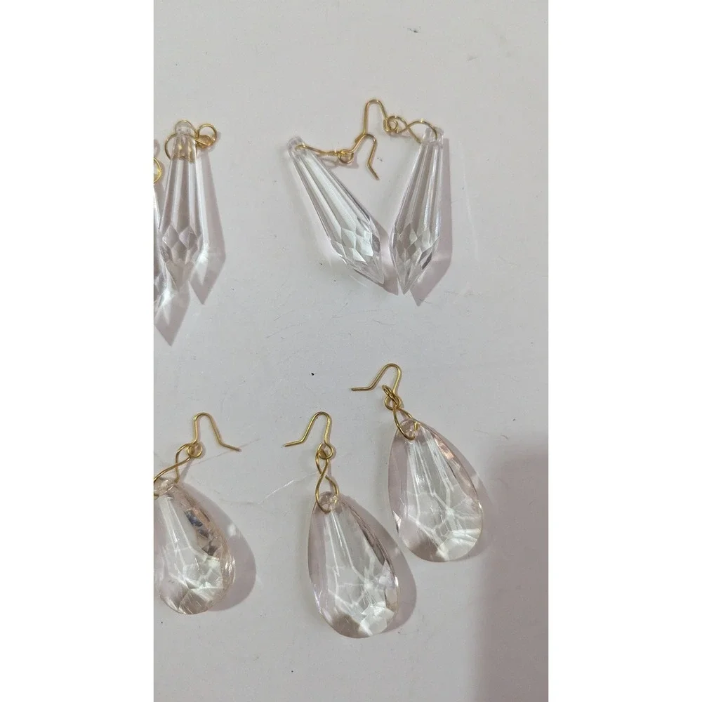 Clear‎ Crystal Faceted Teardrop and Prism Dangle Earrings Gold Tone Set of 4